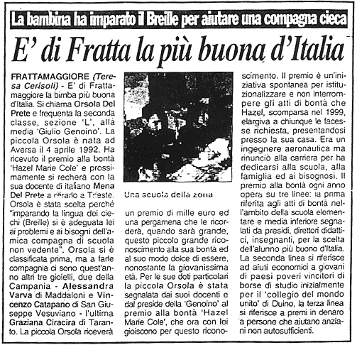 9 ottobre 2004 Cronache di Napoli, Napoli E'di Fratta la più buona d'Italia