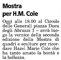 17 dic. 2001 Il Piccolo Trieste Mostra per H.M.Cole