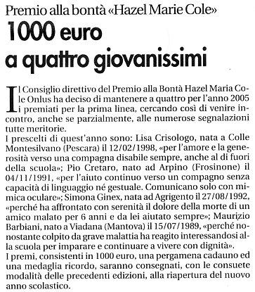 22 luglio 2005 Vita Nuova, Trieste 1000 euro a quattro giovanissimi